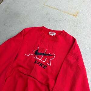 Vintage 90s Nike Air Embroidered Big Logo Center Swoosh Red Sweatshirt XXL Made